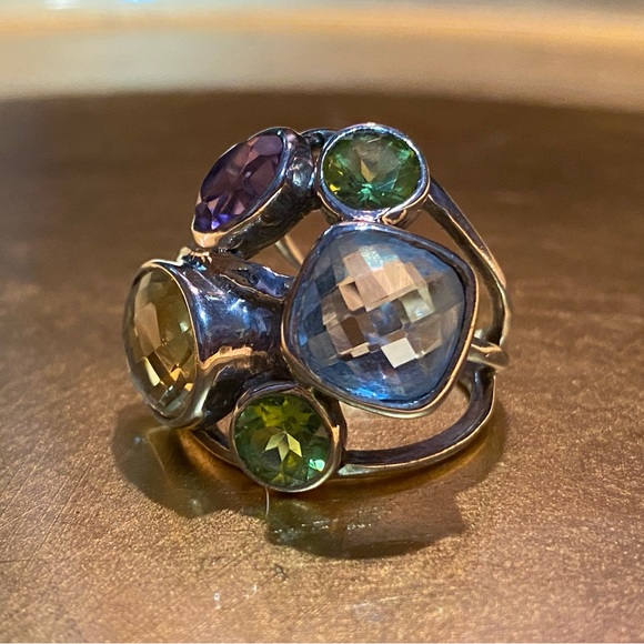 FINAL PRICE Chunky Indonesian Sterling Silver multi gem ring 7.5, stunning! - Picture 7 of 15